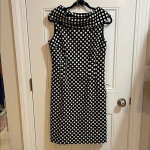 Tahari Black and White Polka Dot Midi Dress, size 10